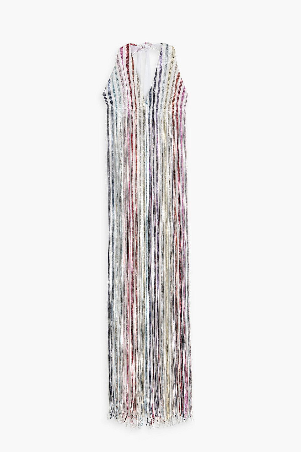 MISSONI Fringed Striped Metallic Crochet-Knit Halterneck Top | endource