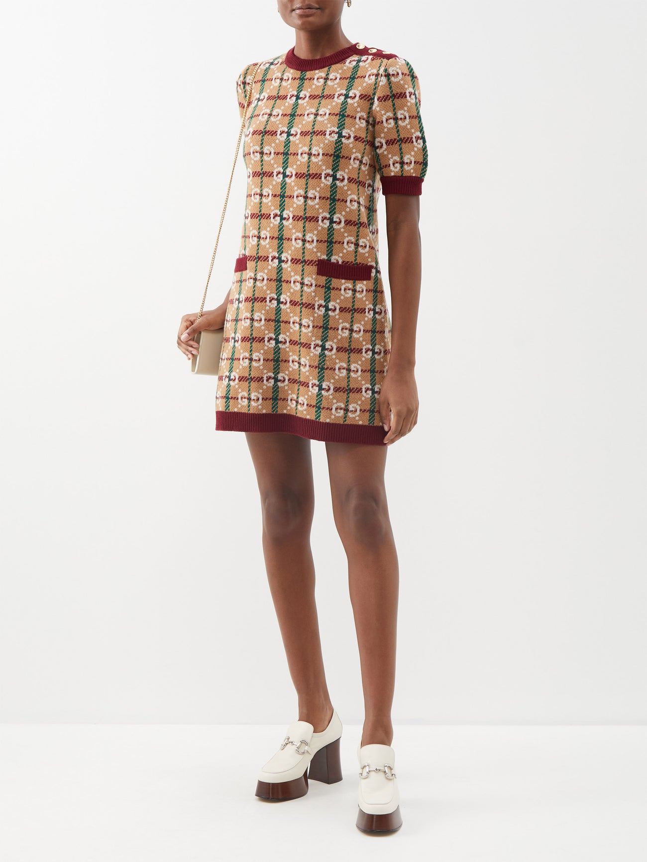 GUCCI GG-Jacquard Checked Wool Mini Dress | endource