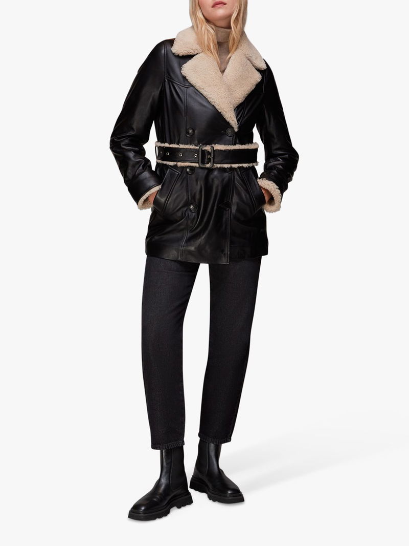 WHISTLES Kenton Square Toe Leather Boots in Black Endource