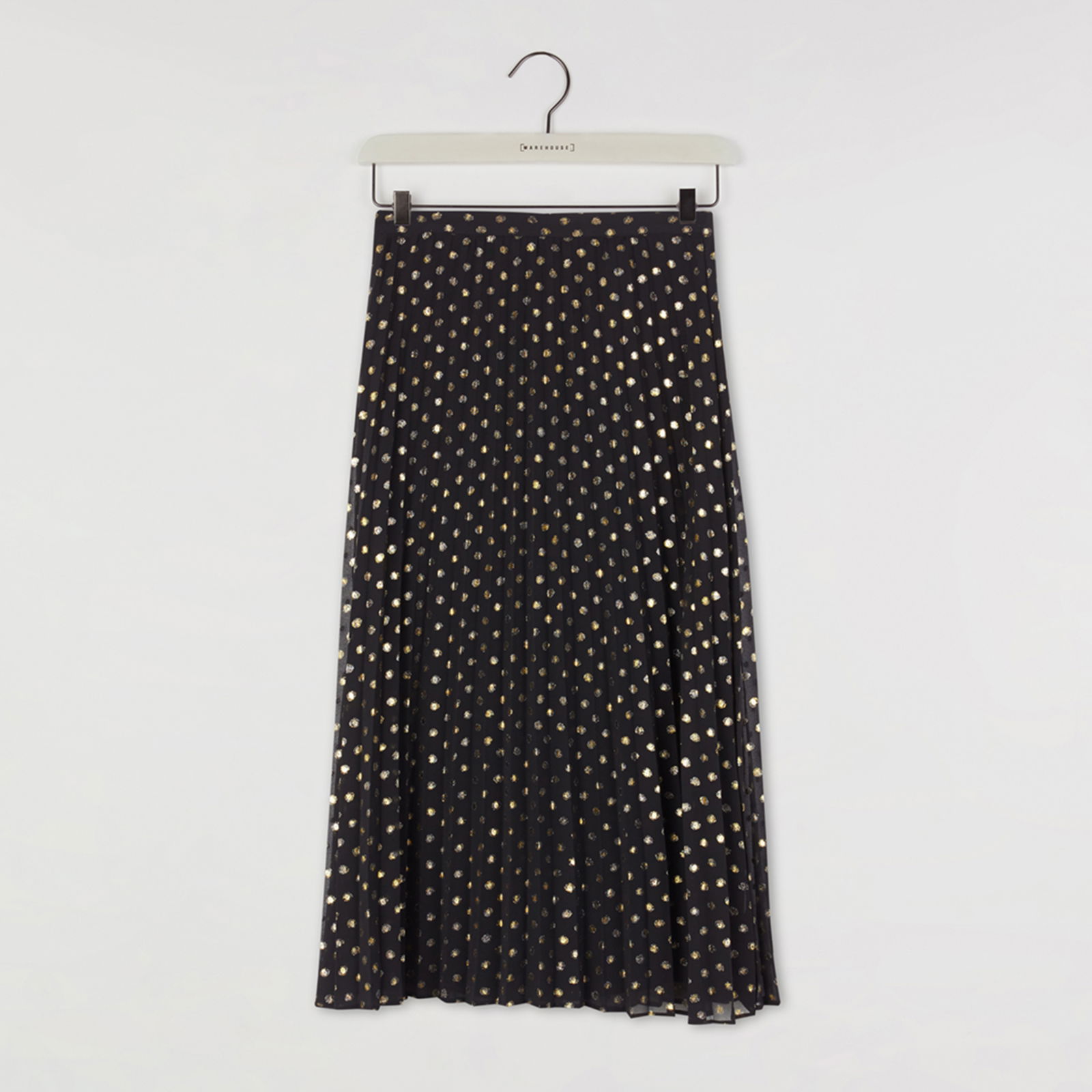 Foil Spot Pleated Midi Dress Maxi Dress Gold Foil Pleated Midi Skirt  Warehouse Gold Foil