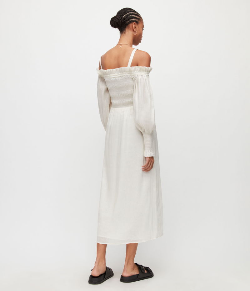 ALLSAINTS Lary Silk Linen Blend Dress in Chalk White | Endource