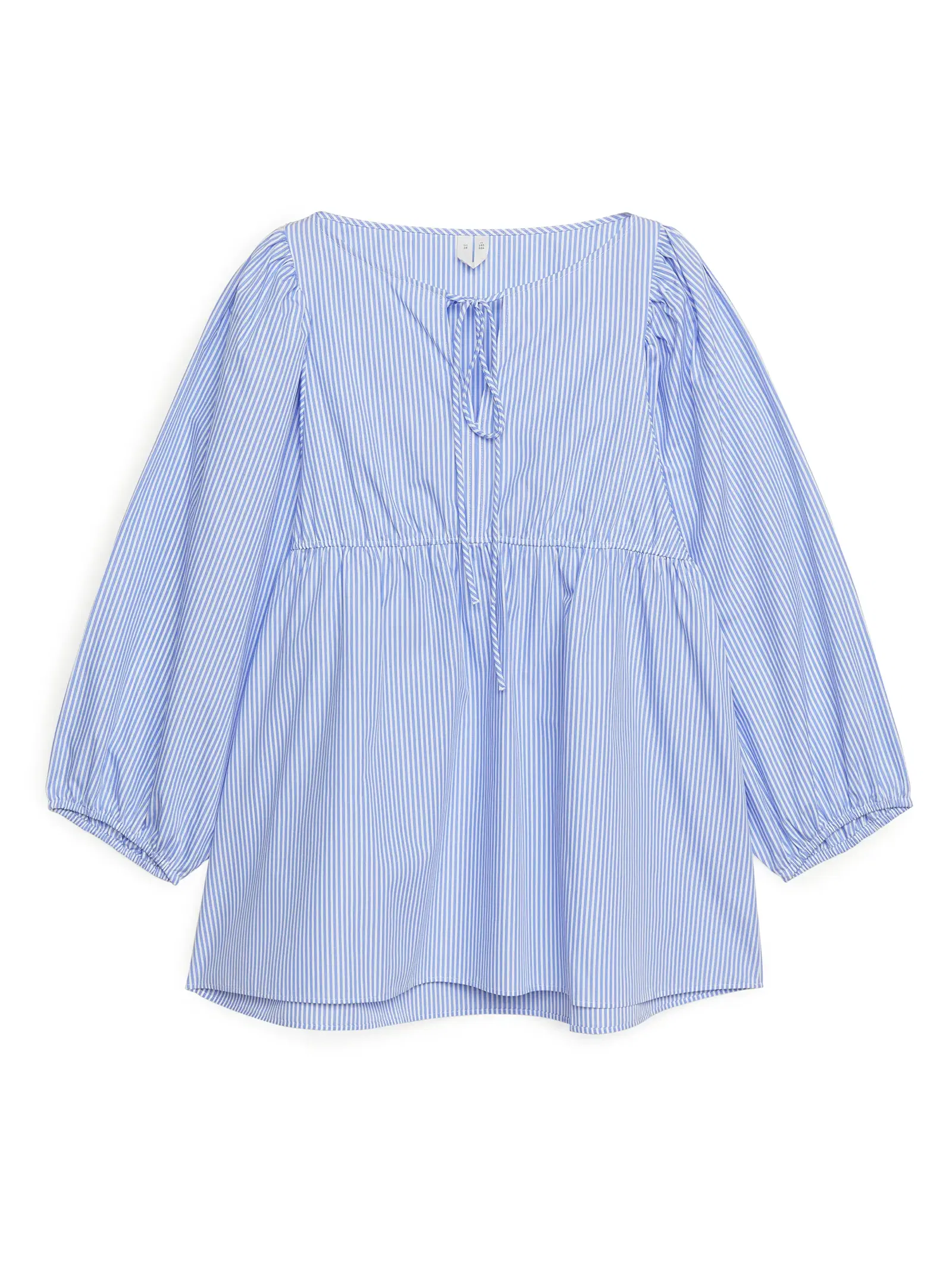 ARKET Puff Sleeve Poplin Blouse in Blue/White | Endource