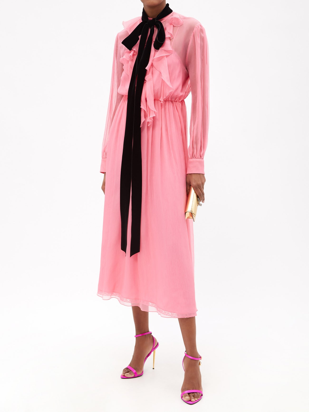 gucci pink chiffon dress Ruffled Trim Chiffon Gown, 2024 - Gucci