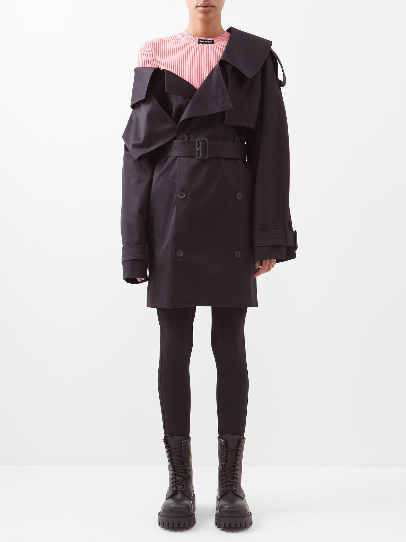 Balenciaga Off Shoulder Cotton Twill Trench Coat In Black Endource 2914