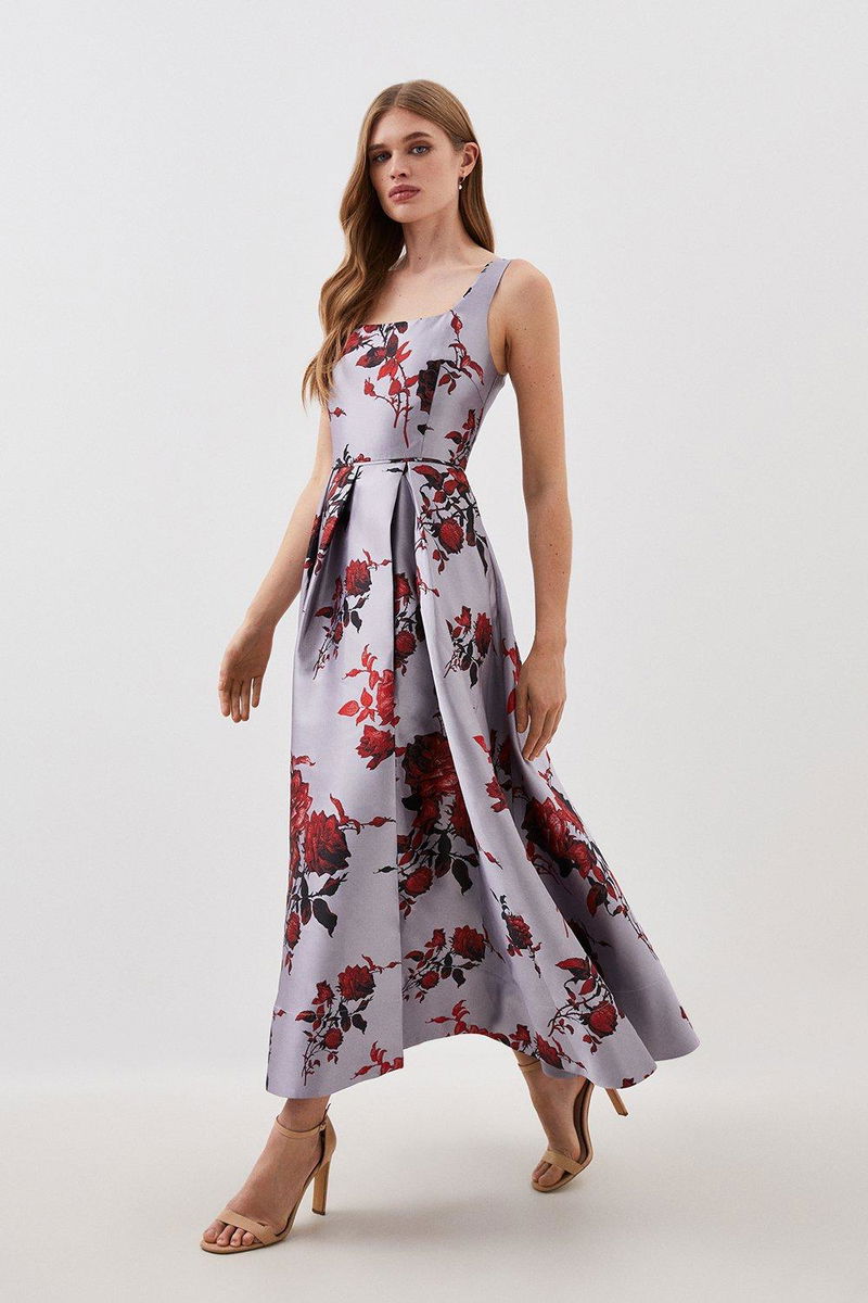 KAREN MILLEN Karen Millen x Lydia Millen - Tall Floral Jacquard Corseted Maxi  Dress | endource