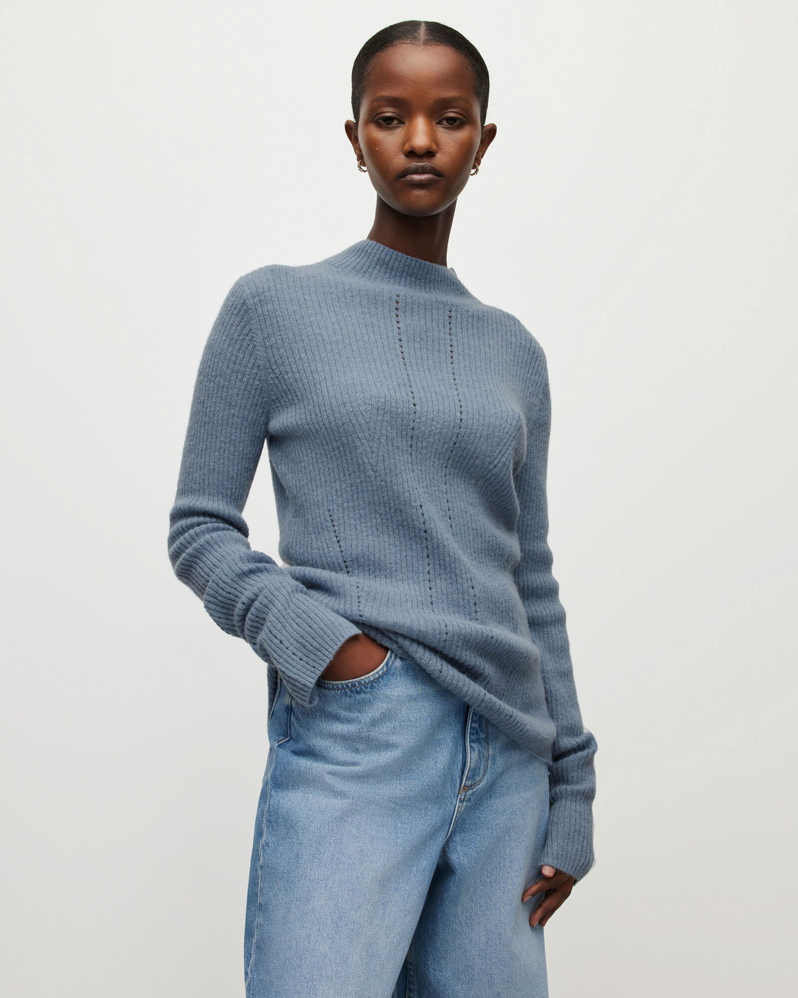 ALLSAINTS Rhoda Turtle Neck Jumper in Slate Blue | Endource