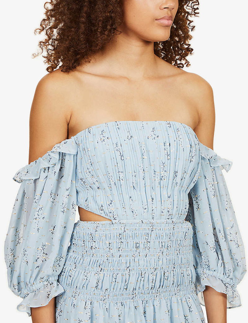 Off-the-shoulder guipure lace mini dress