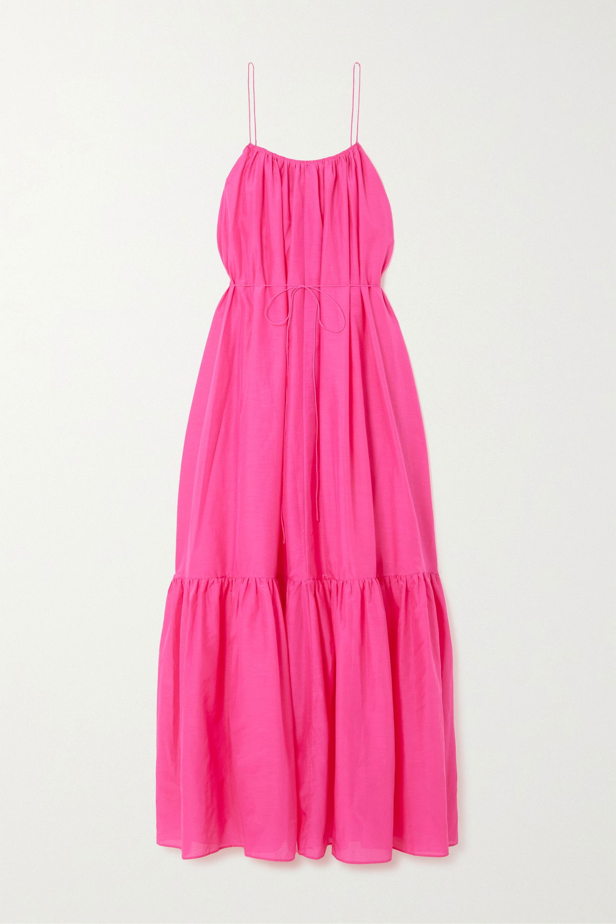 MATTEAU Tiered Organic Cotton And Silk-Blend Maxi Dress in Pink | Endource