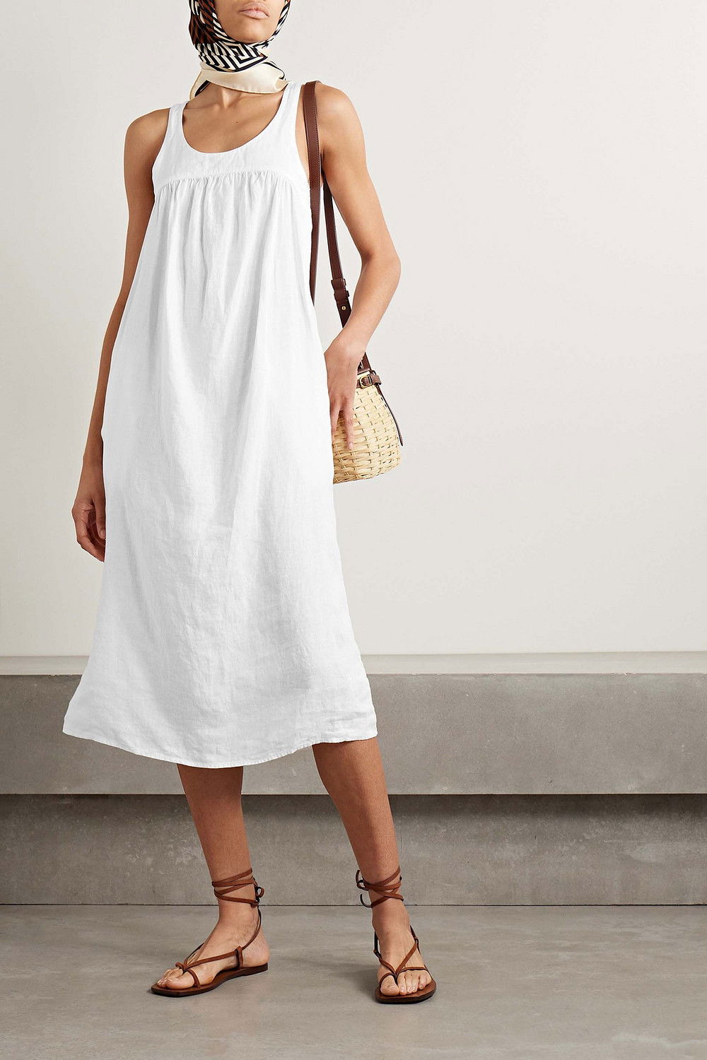 james perse gathered linen midi dress Gathered crepe midi dress - ivory