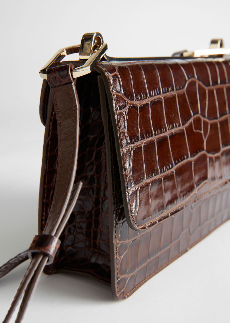  Other Stories Patent Leather Croc Embossed Bag in Brown