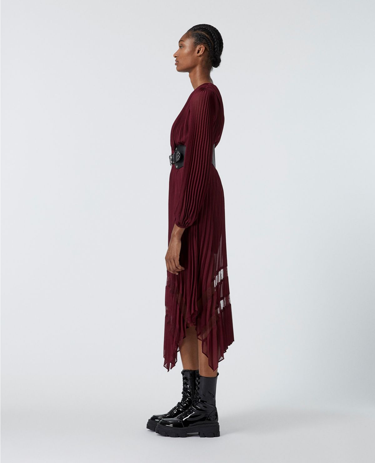 the kooples burgundy dress Long Pleated With Lace Style:LD11557