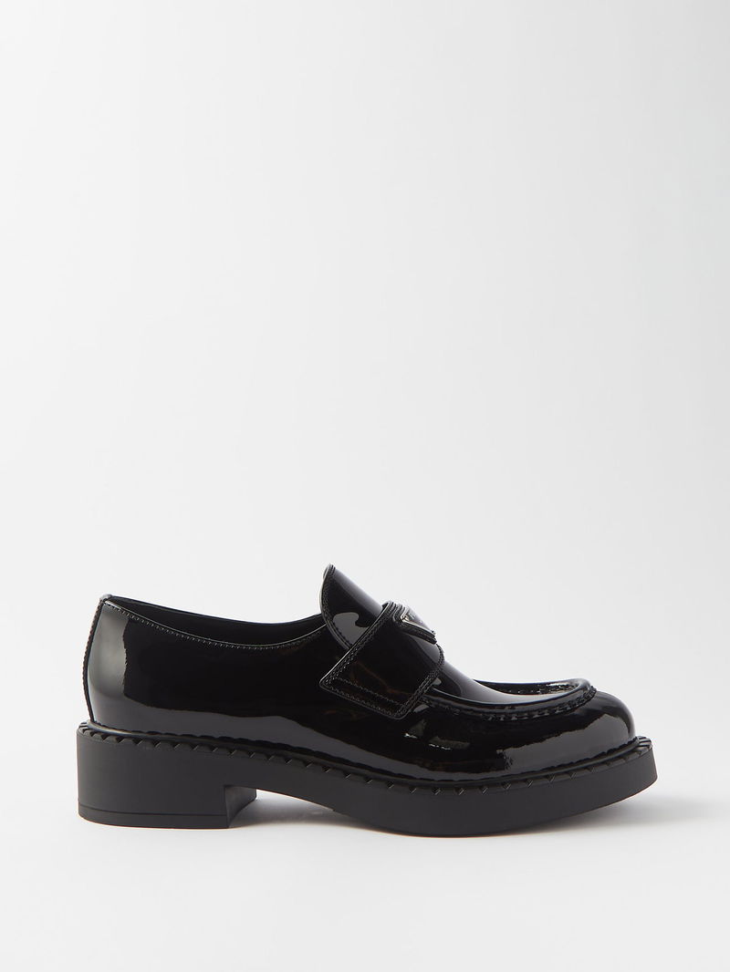 Triangle Logo Prada Patent Leather Loafers Womens PRADA Triangle