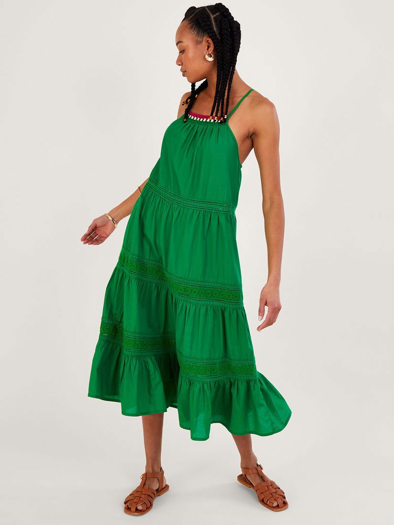 Monsoon Broderie Lace Cotton Midi Dress endource