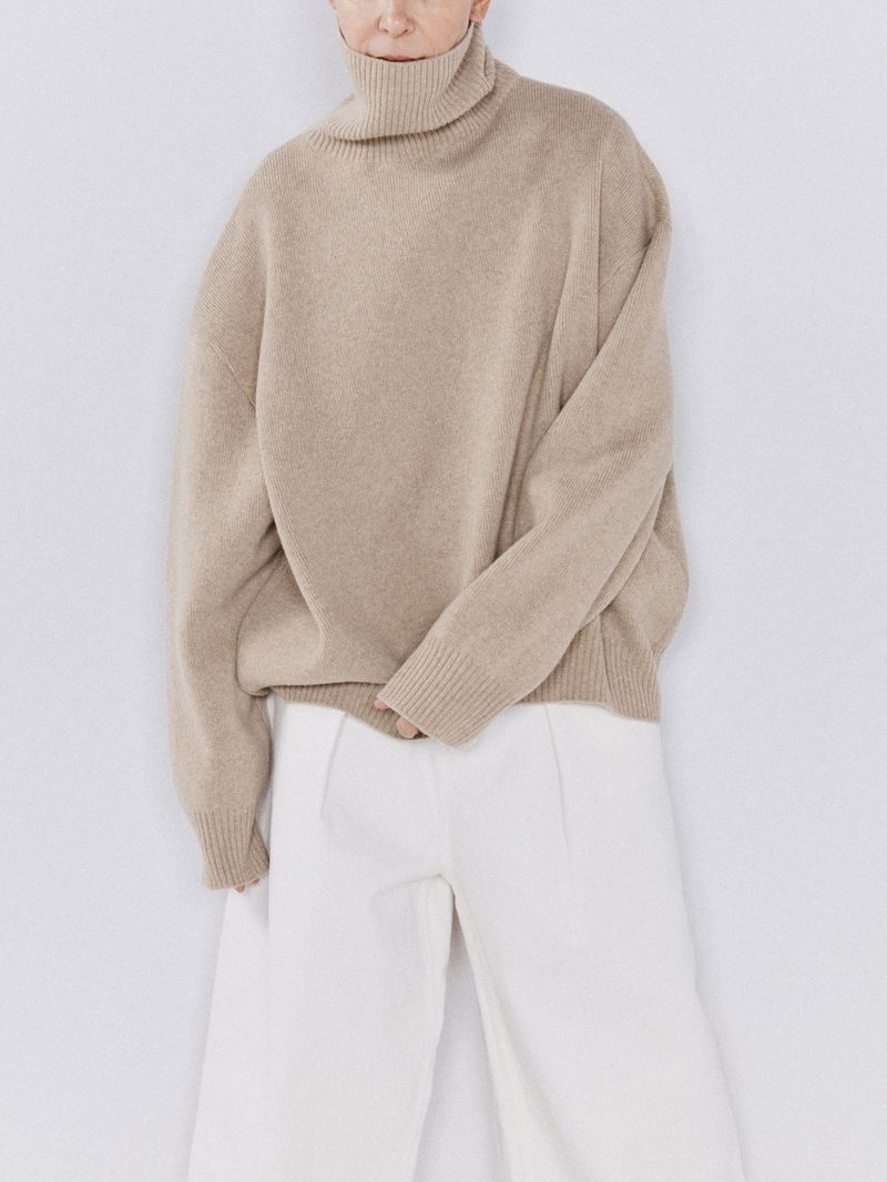 Grey Wool displaced-sleeve roll-neck jumper, Raey