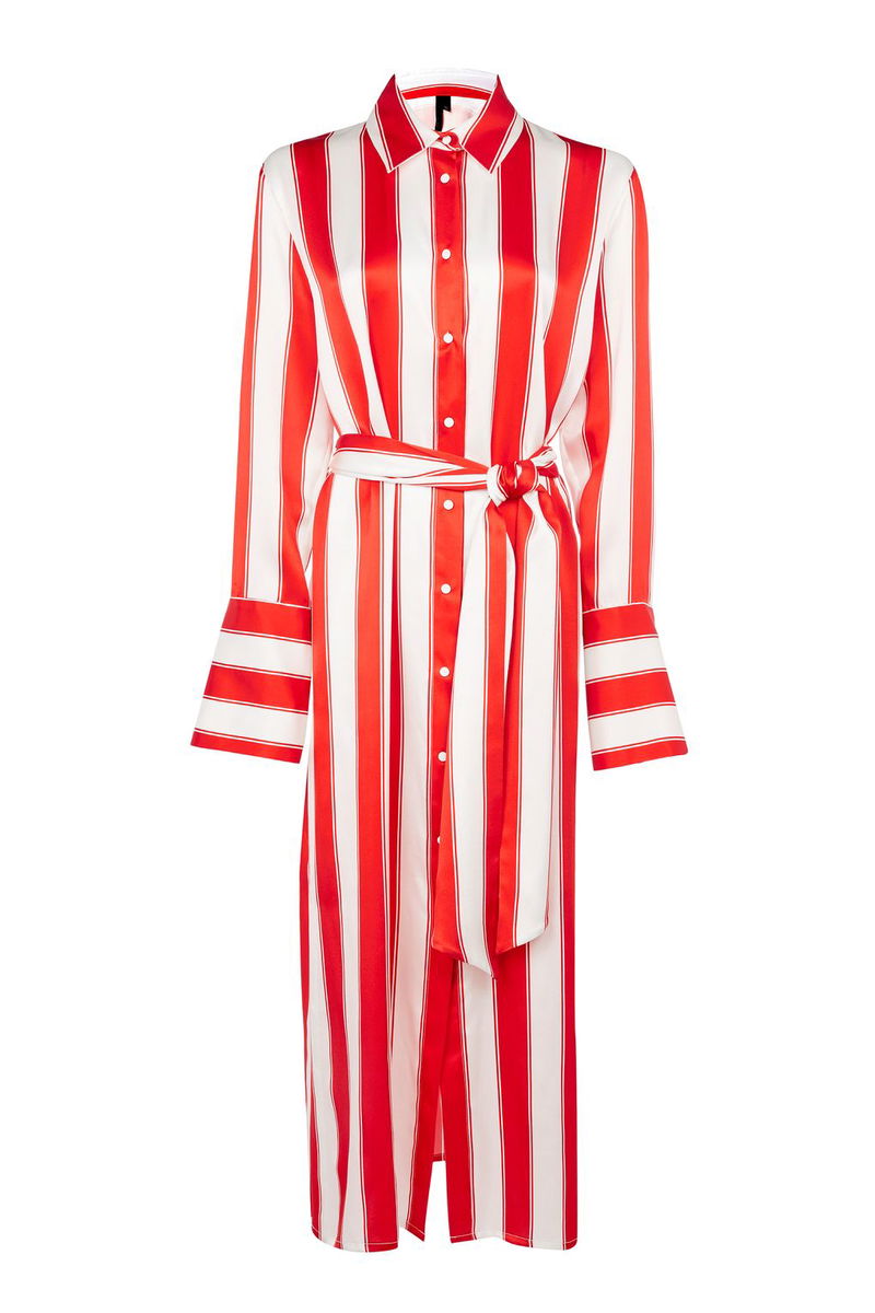 strapless open back dress The Shirt by Rochelle Behrens The Icon Shirt in Stripe Red/White Stripe / S main image 0