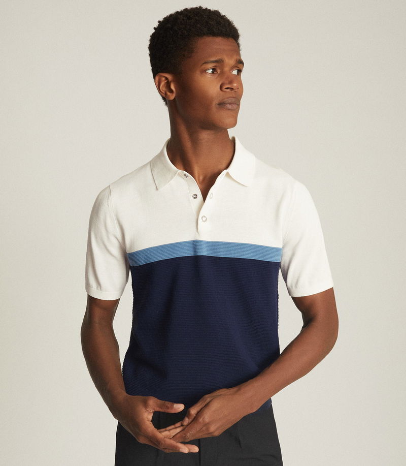 REISS Christie Colour Block Polo Shirt in Navy | Endource