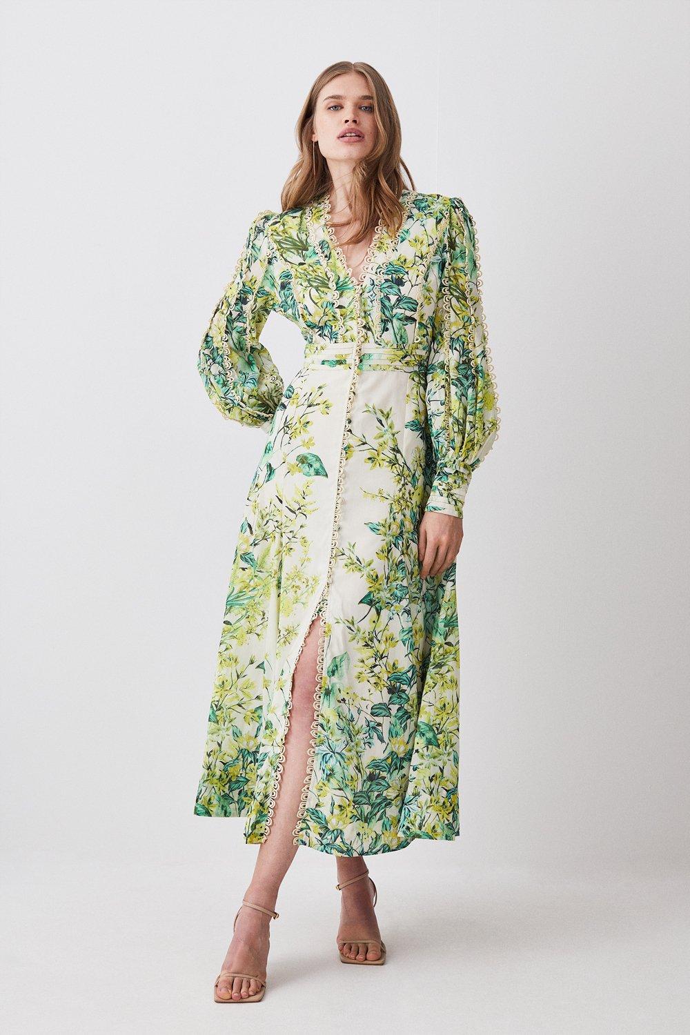 KAREN MILLEN Trailing Floral Woven Plunge Maxi Dress | endource