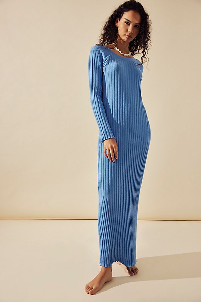 free people long sleeve blue dress Blue Floral Long Sleeve Maxi Dress/free People Boho Festival Long Flowy  Dress/small