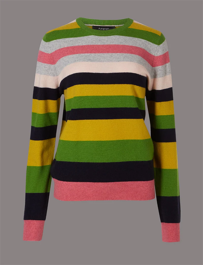 Marks and Spencer Pure Cashmere Striped Jumper | Endource