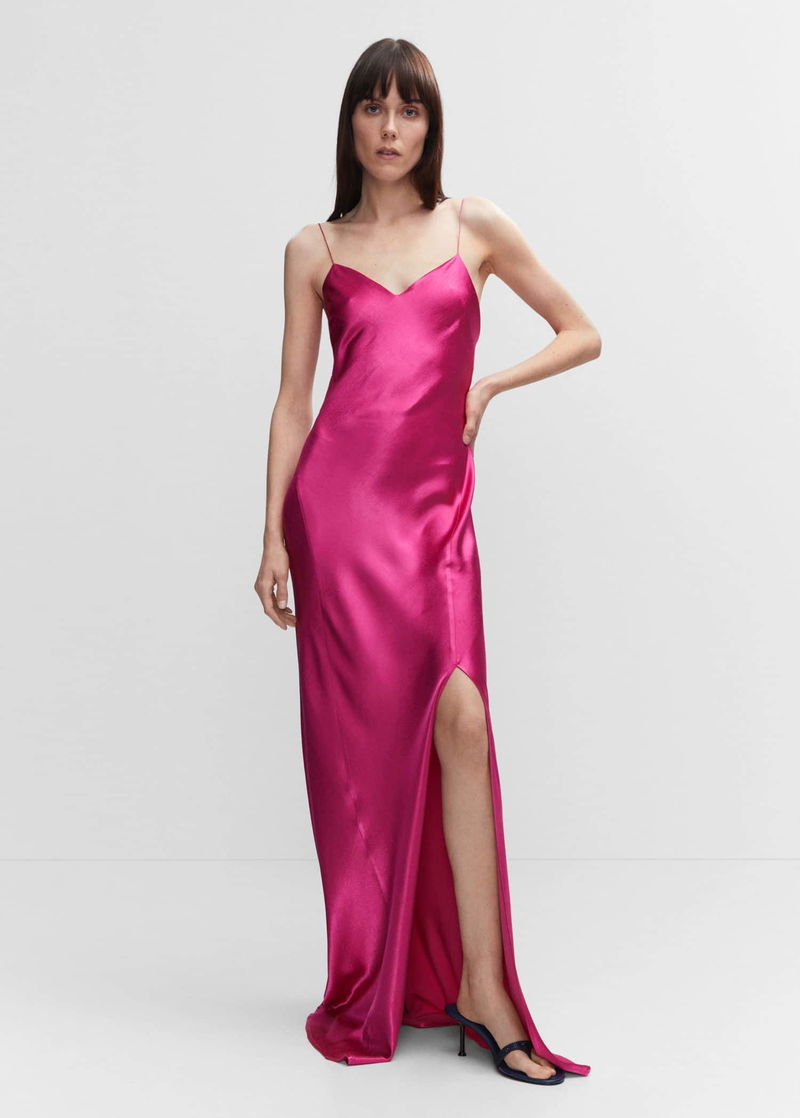 MANGO Side-Slit Satin Dress endource