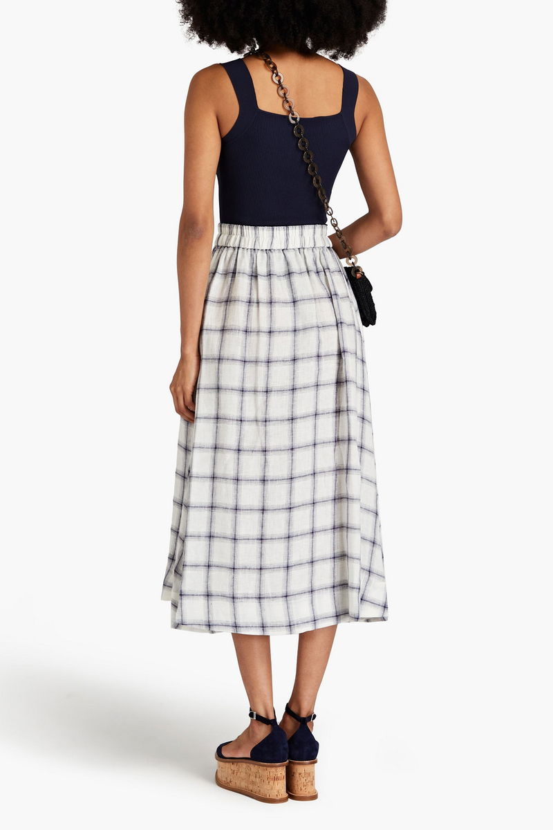 LISA MARIE FERNANDEZ Wrap-Effect Checked Linen Midi Skirt endource