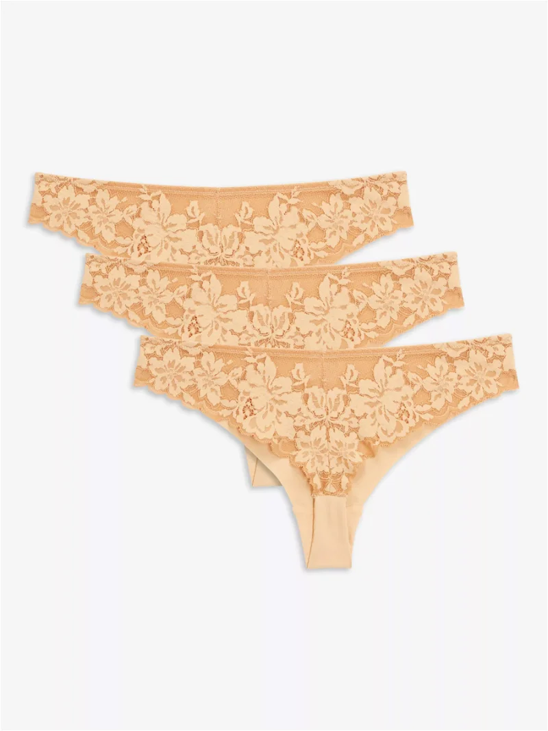 Microfibre Lace Brazilian Knickers, Pack of 3