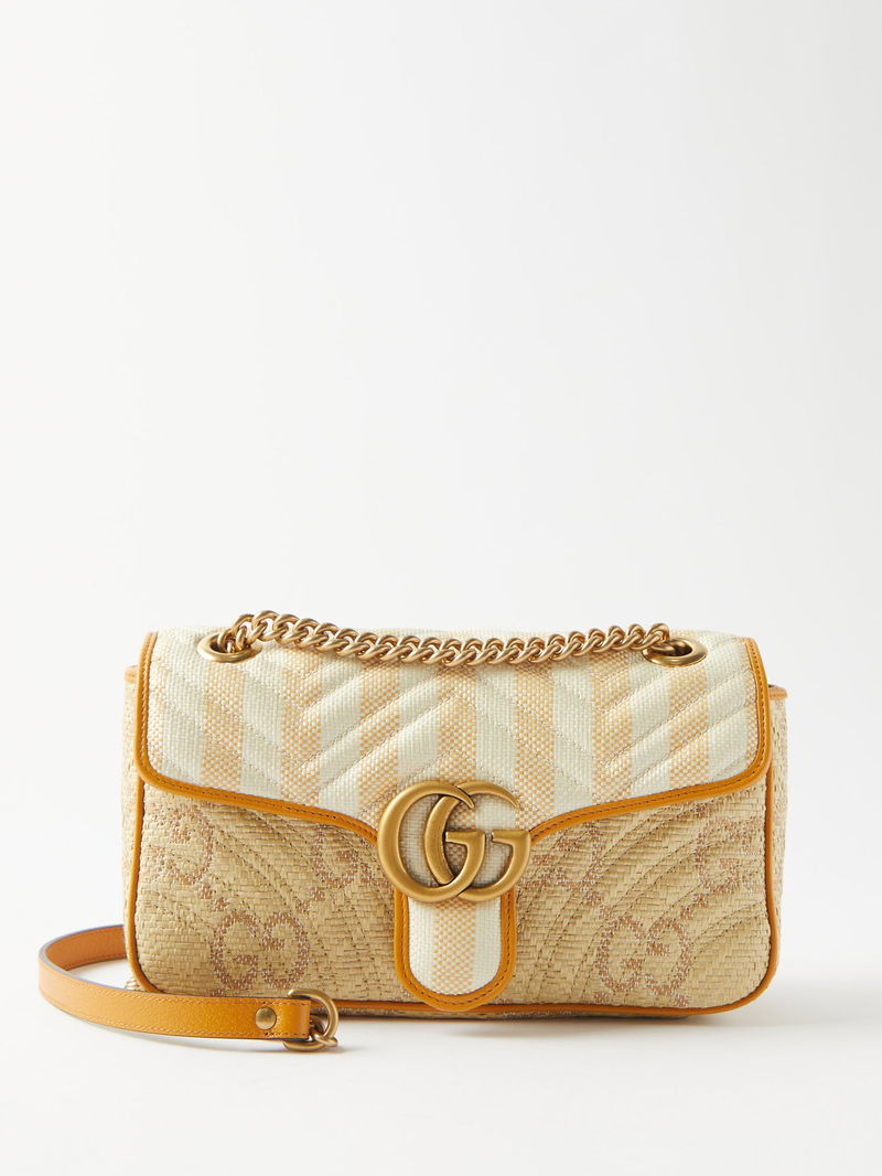 GUCCI Raffia GG Marmont Shoulder Bag