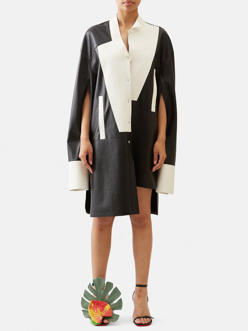 loewe leather dress LOEWE Navy Leather Flamenco Maxi Dress
