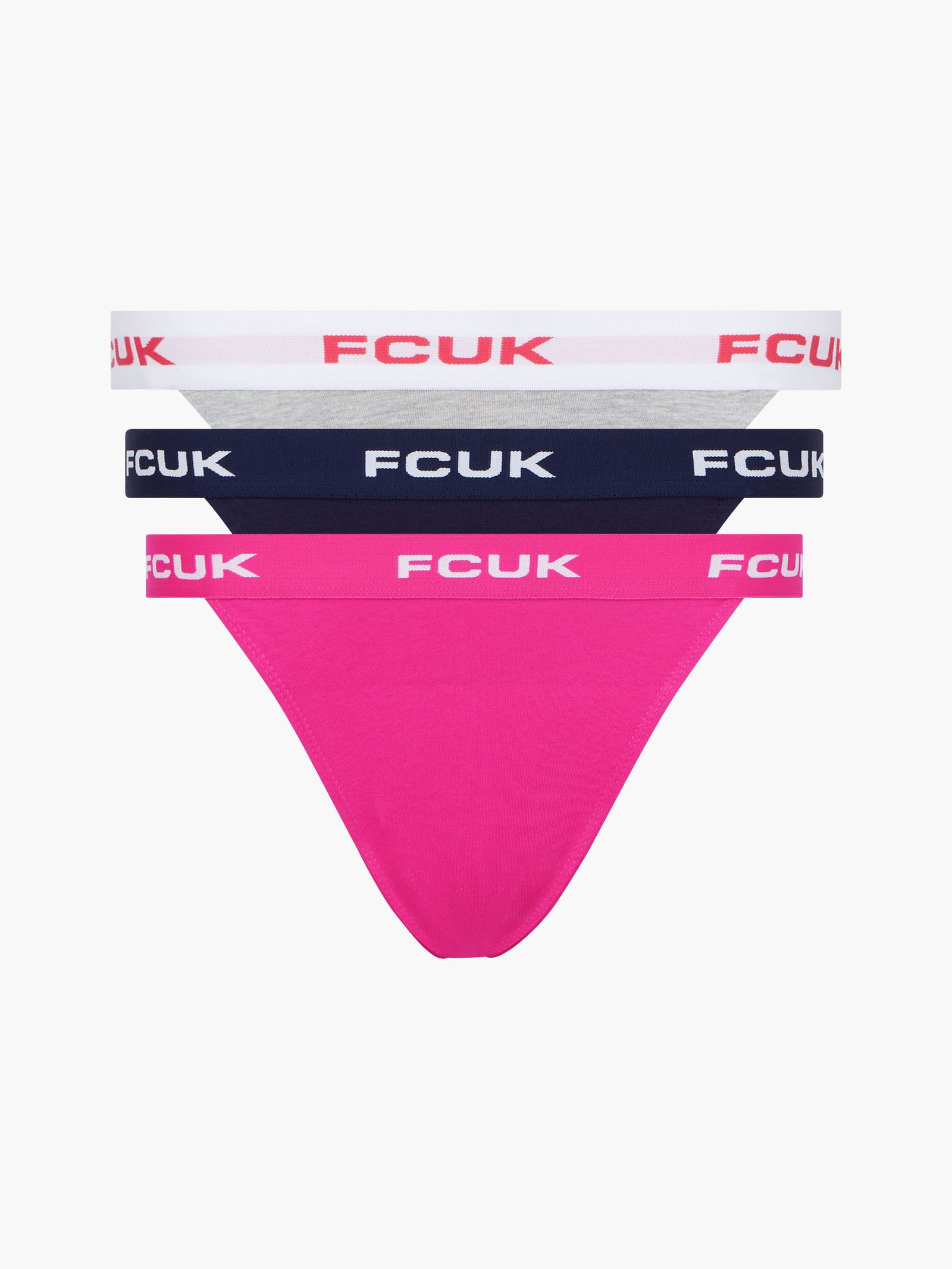 FRENCH CONNECTION 3 Pack FCUK Logo Tanga Briefs in Fiery Red/Light