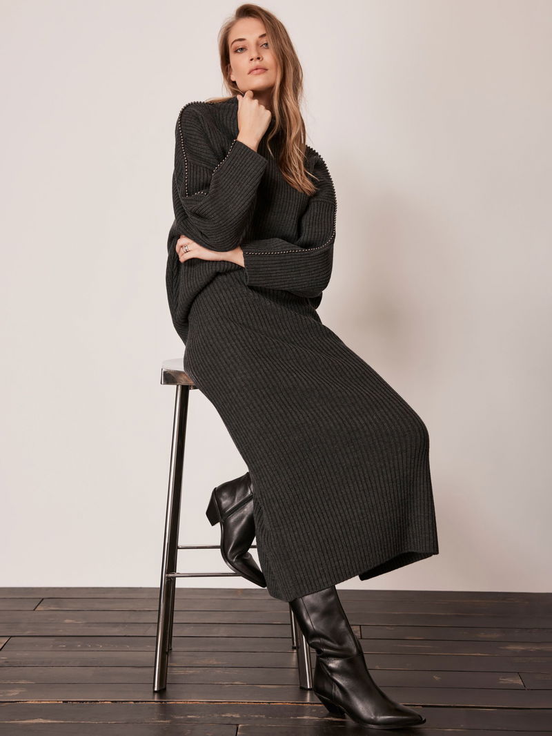 MINT VELVET Wool Blend Ribbed Midi Skirt endource