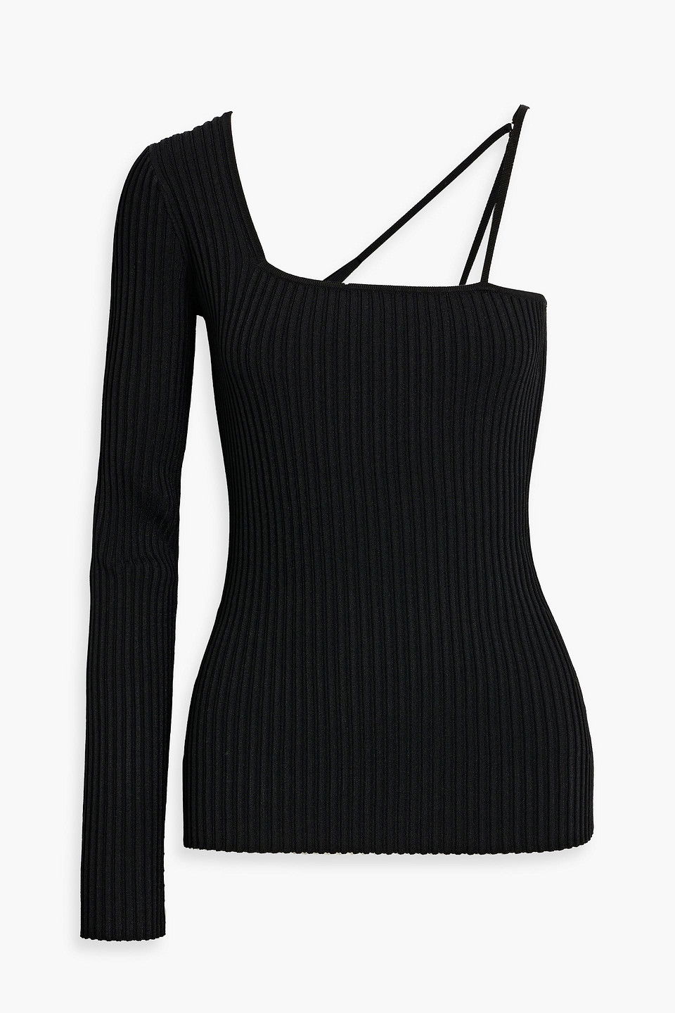 Helmut Lang One-Shoulder Long Sleeve Seamless Top