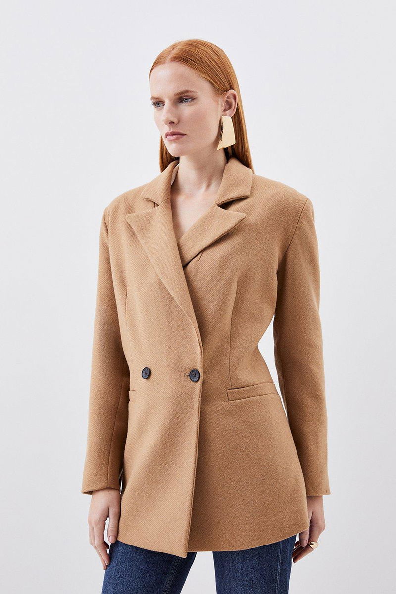 Wool Blend Double Breasted Tailored Coat