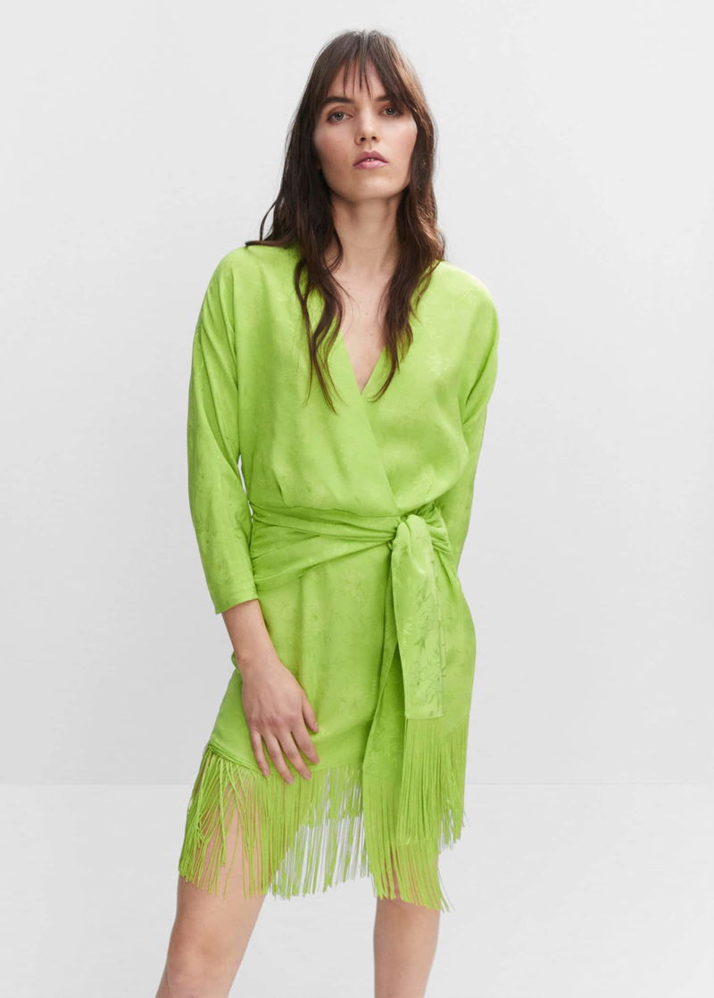 MANGO Fringed Jacquard Dress | endource