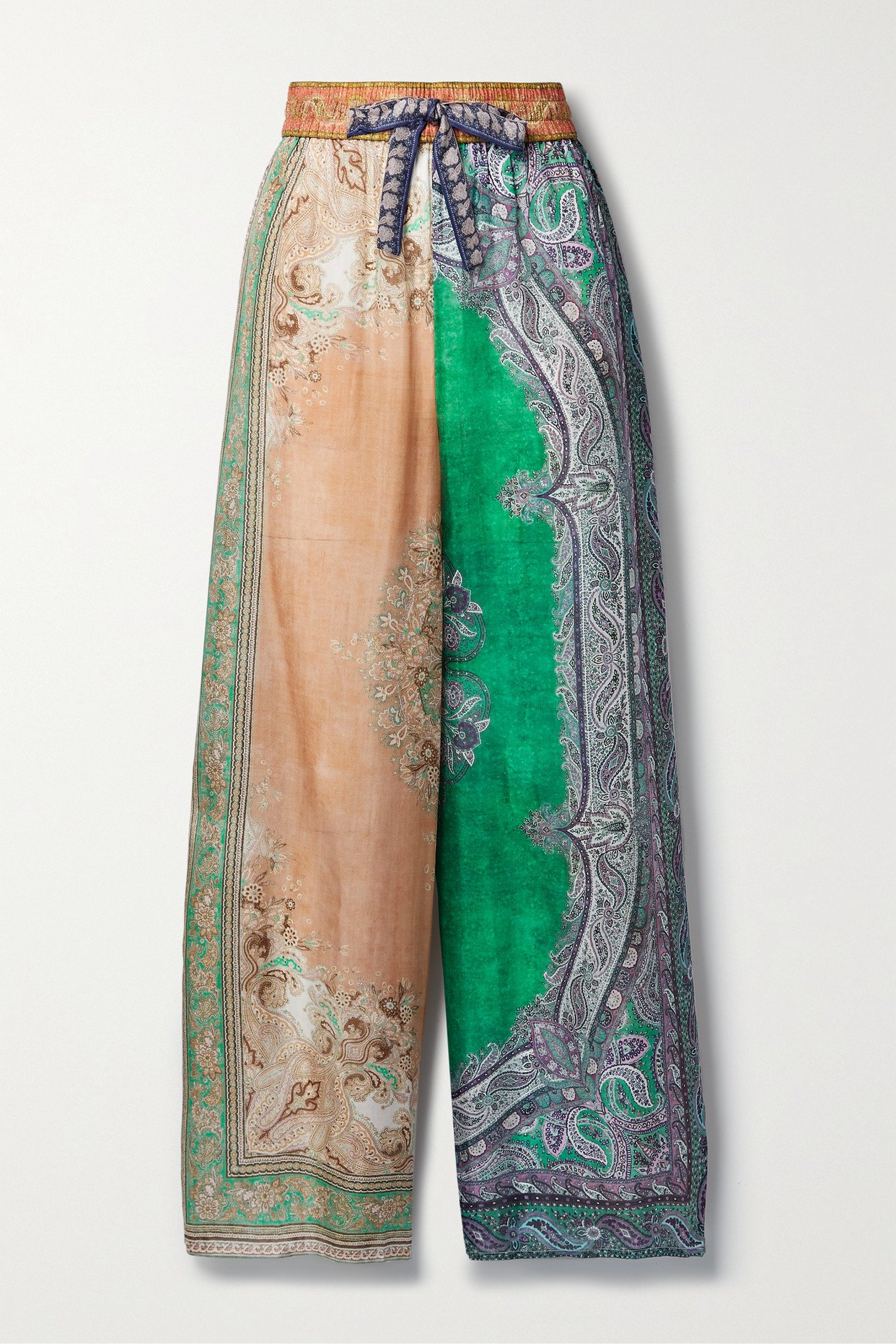 Zimmermann Wavelength Belted Printed Silk-crepe Wide-leg Pants in