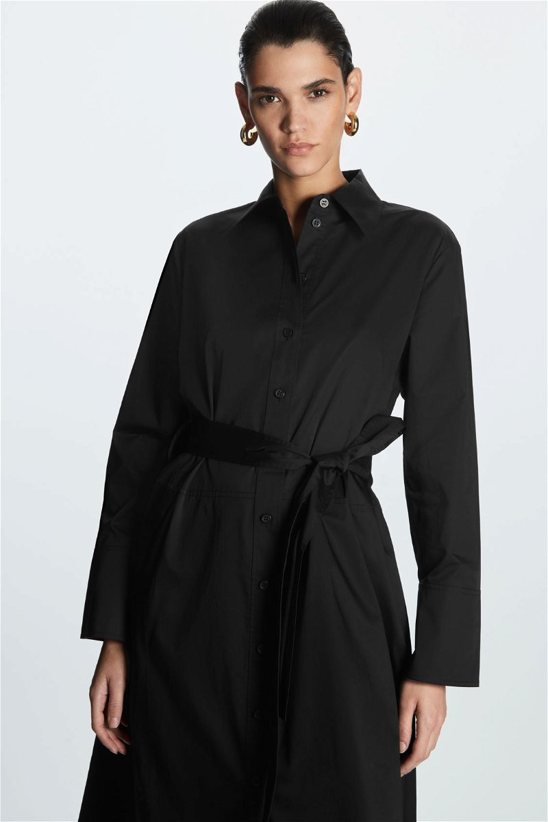 COS Belted Midi Shirt Dress in BLACK | Endource