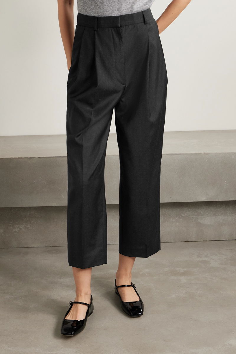 Cropped Pleated Long Sleeve Two Piece Set Trousers