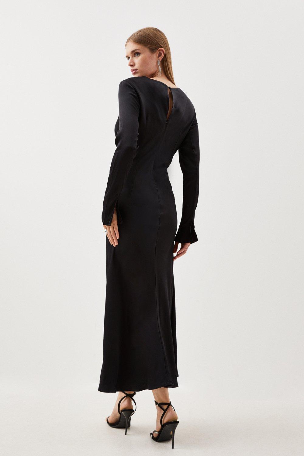 knee length dresses for ladies Karen Millen Black Viscose Blend Sheer Skirt Maxi Knit Dress UK S main image 0