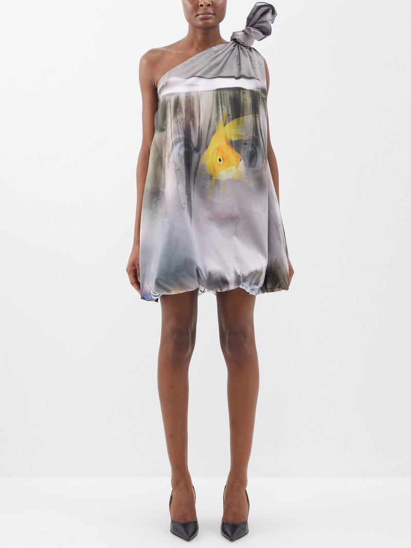 JW ANDERSON Goldfish One-Shoulder Satin Mini Dress | endource