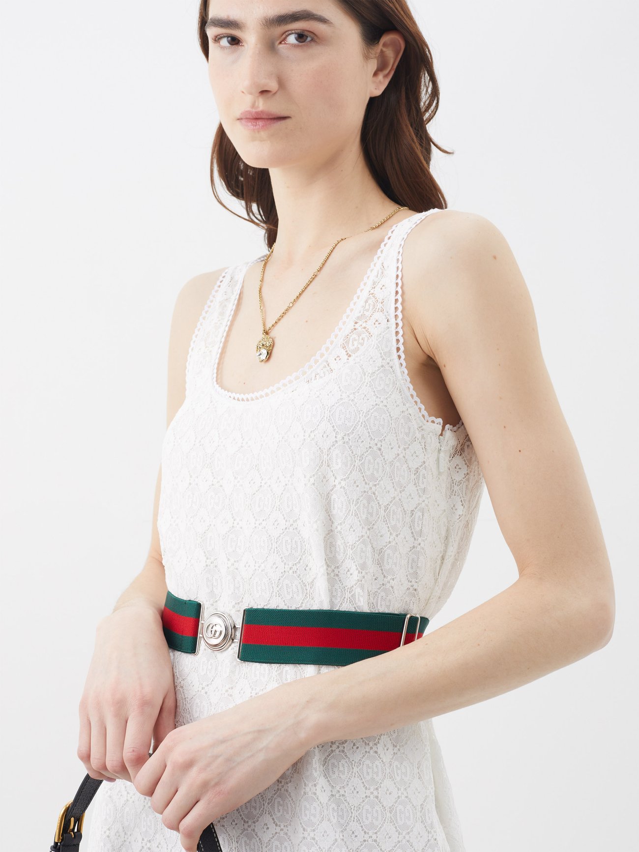 GUCCI GG-Web Belt Lace Dress | endource