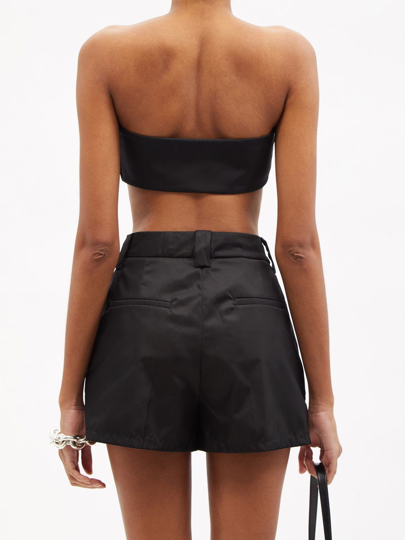 PRADA Triangle Logo-Plaque Re-Nylon Bandeau Top in Black