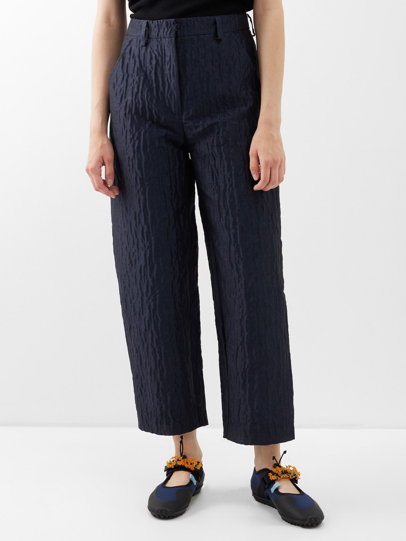 CECILIE BAHNSEN Sami Wide-Leg Matelassé Trousers in Navy | endource