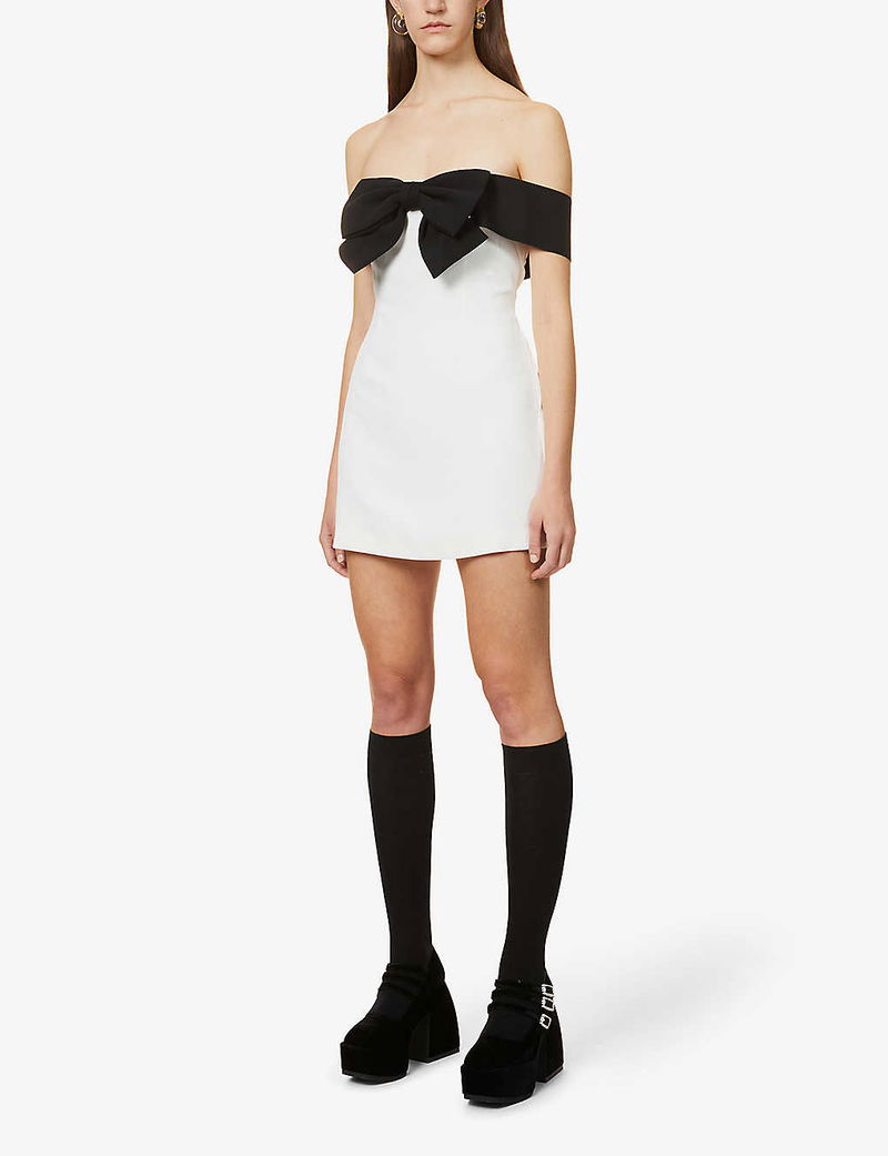 knee length dresses for ladies Black Crepe Bow Collar Mini Dress  self-portrait