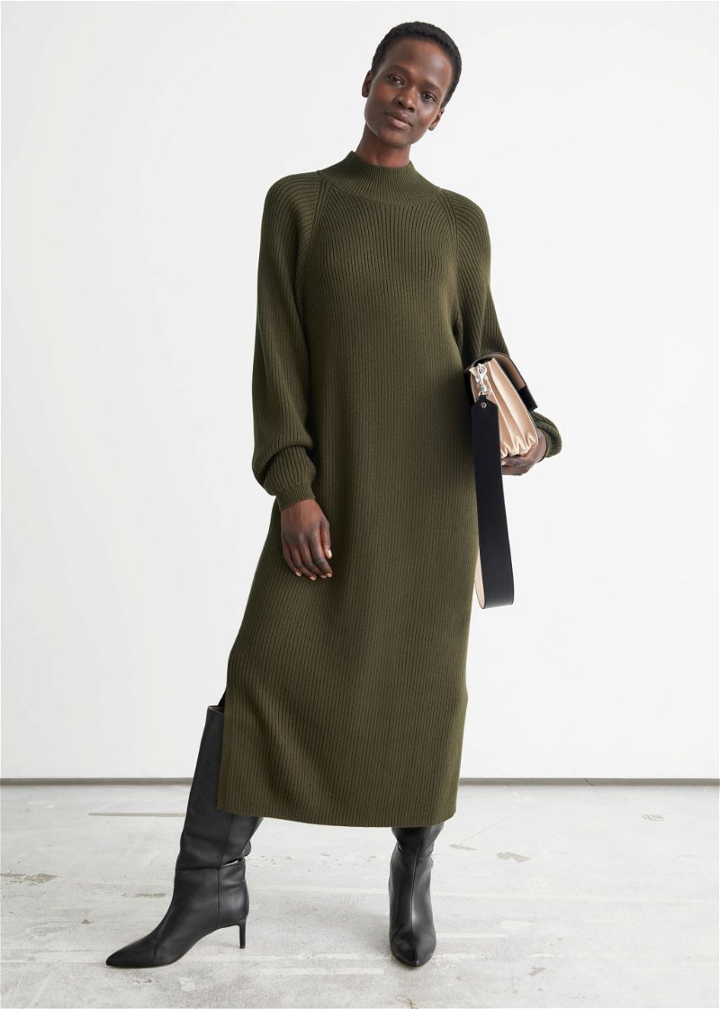  Other Stories rib knitted midi dress in green