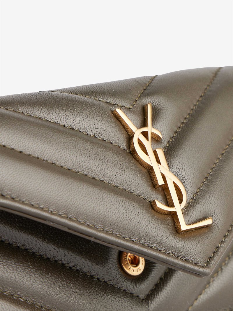 Saint Laurent Monogram Matelassé Leather Trifold Wallet in Grey Brown