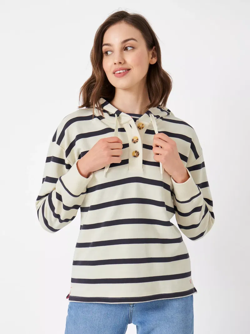 Barbour Caroline Stripe Button Shoulder Sweatshirt in White