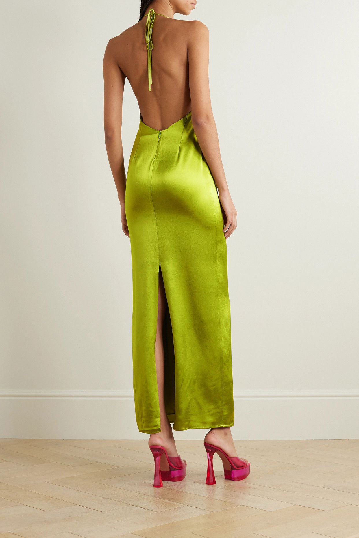 staud janet satin maxi dress Staud Janet Open-Back Satin Maxi Dress