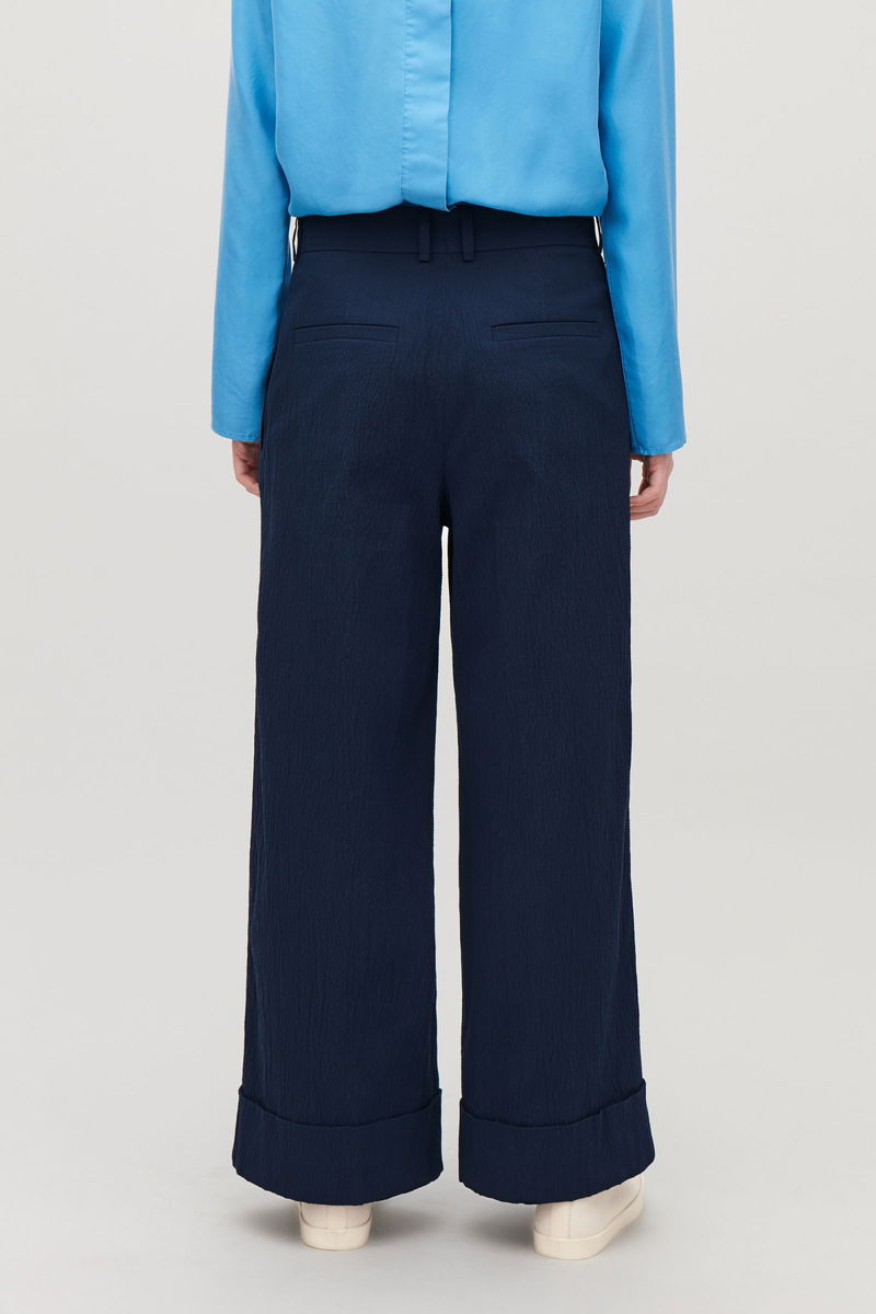 COS Wide-Leg Seersucker Trousers in Navy | Endource