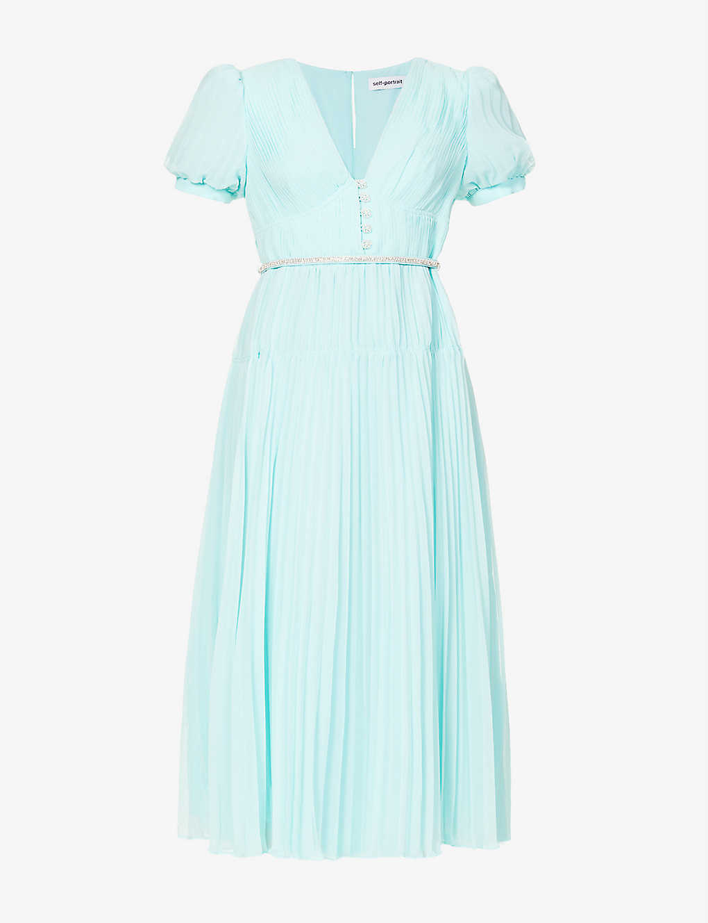 sachin and babi light blue dress SELF-PORTRAIT BANGKOK | Easy breezy, this mint organza midi dress is cut  with an effortless silhouette that's belted to flatter the form. Its  scarf-inspired floral main image 0