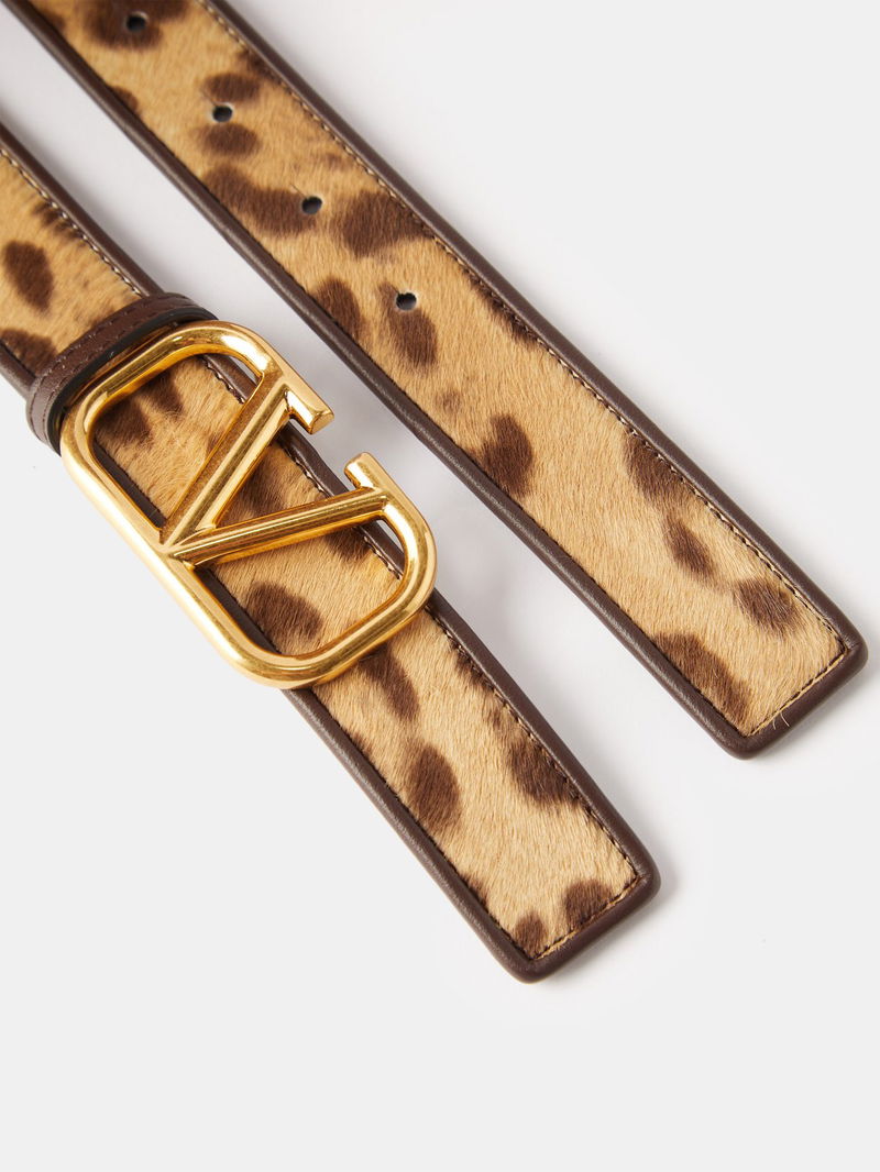 VALENTINO GARAVANI V-Logo Leopard-Print Calf-Hair Belt  display picture 1