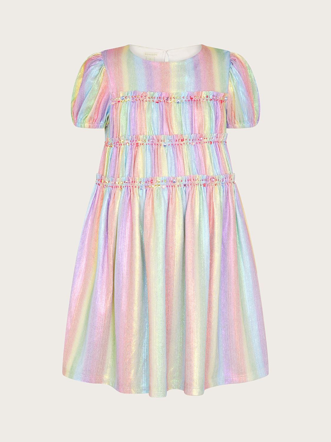 Monsoon Pastel Rainbow Puff Sleeve Pliss Occasion Dress endource